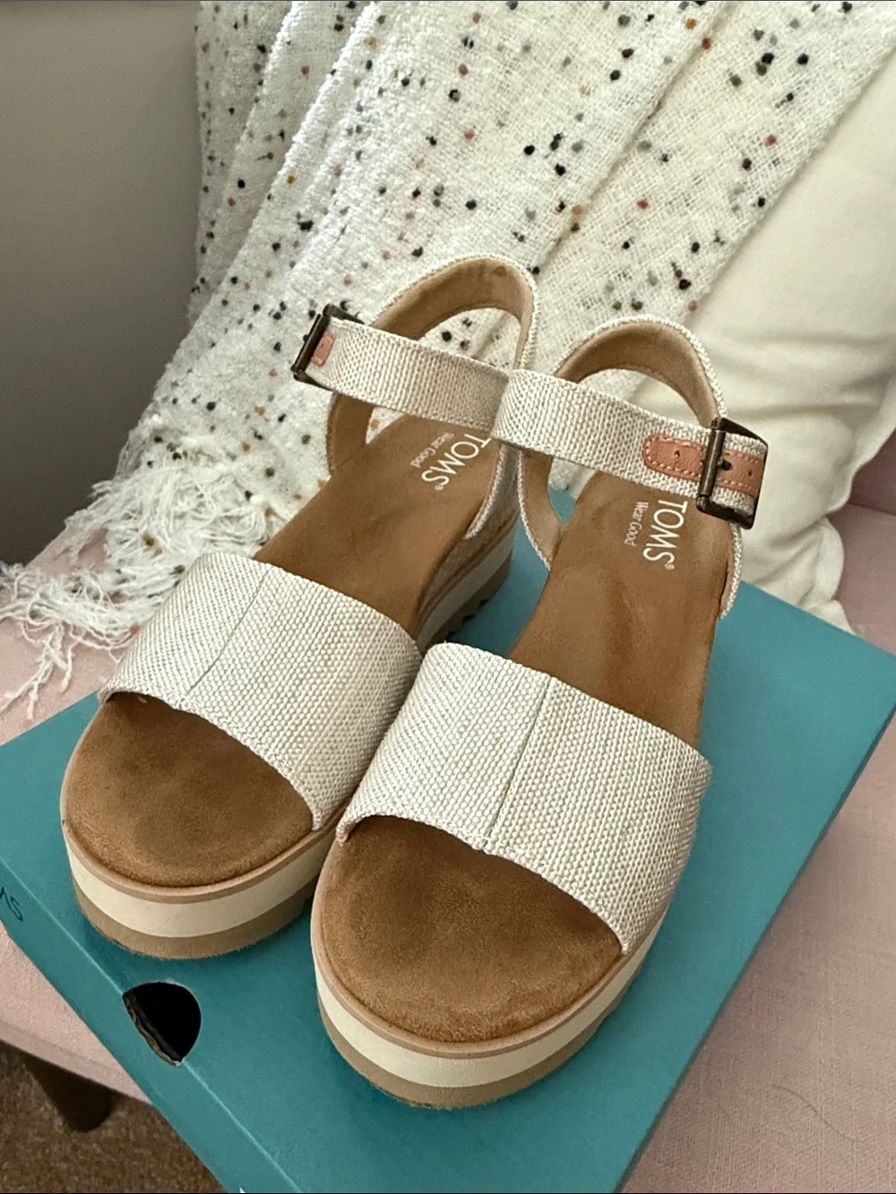 TOMS Natural Canvas Wedge Sandals - Picture 3 of 7